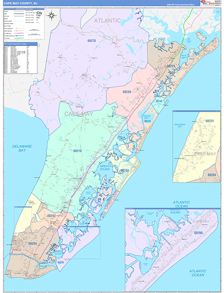 Cape May County, NJ Zip Code Map